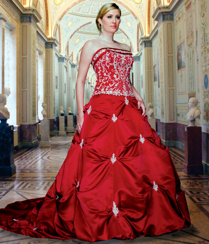 Red wedding dress with embroidery