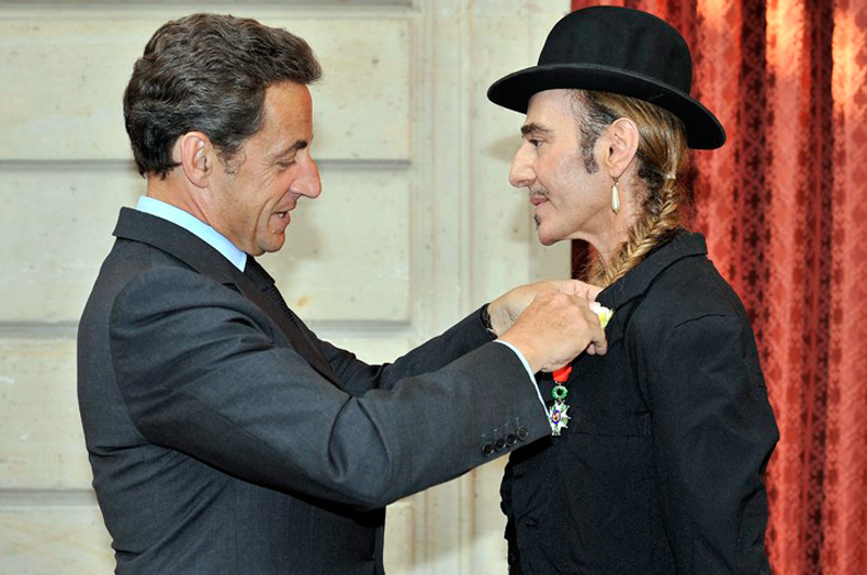 Designer John Galliano and President of France