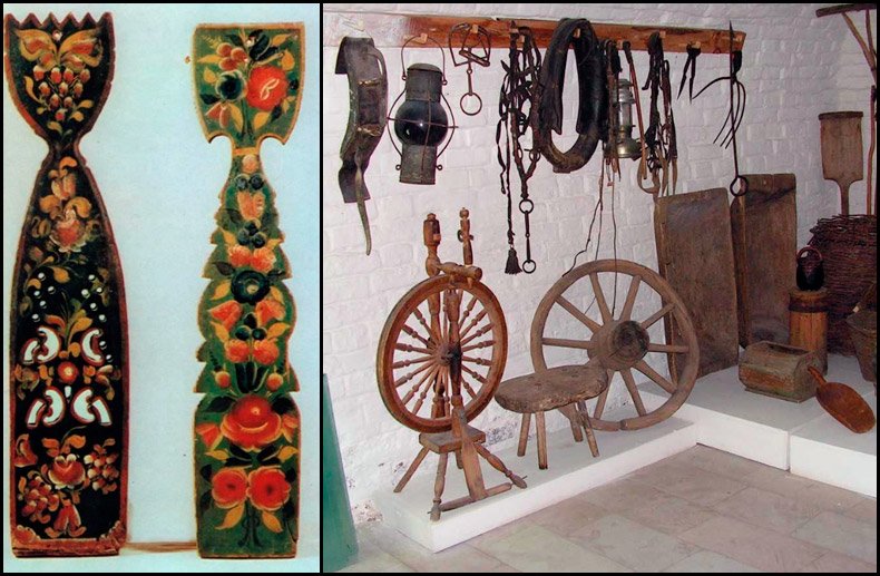 Vintage spinning wheels and spinning wheels details photo