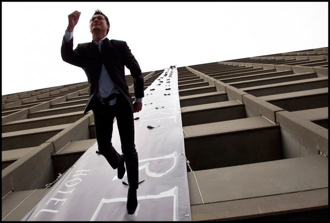 Podium on the wall of a skyscraper