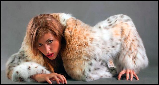 Girl in a fur coat made of natural fur