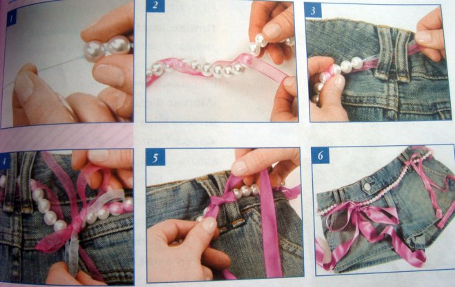 How to decorate your shorts with ribbons and faux pearls