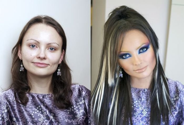 Hairstyles and makeup, before and after photos