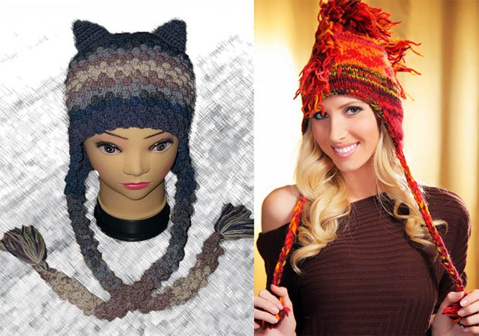 warm hats with braids and weaves