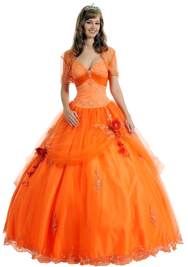 Girl in a wedding orange dress