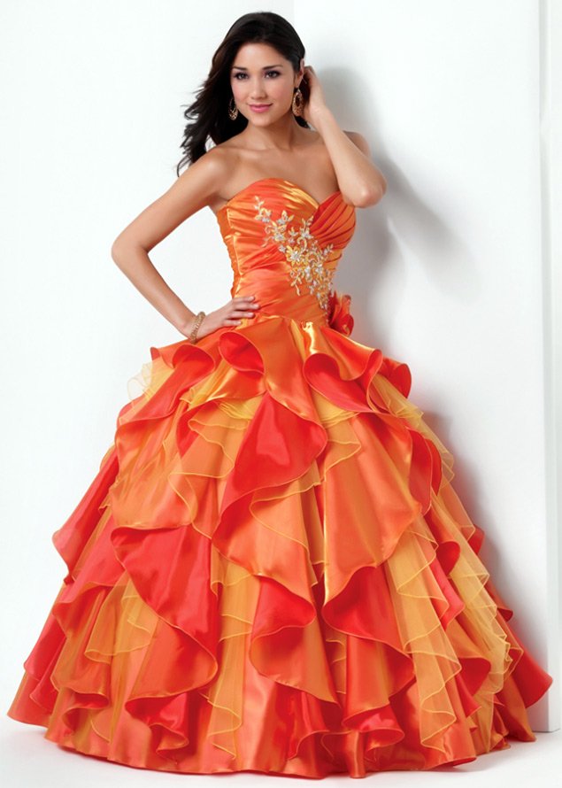 Girl in a wedding orange dress