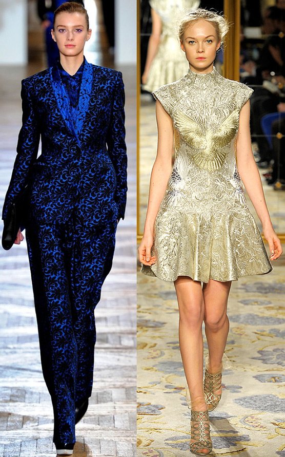 Brocade fabric in modern clothes, photo