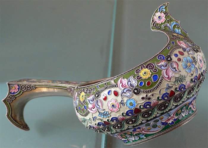 silver ladle with enamels, photo