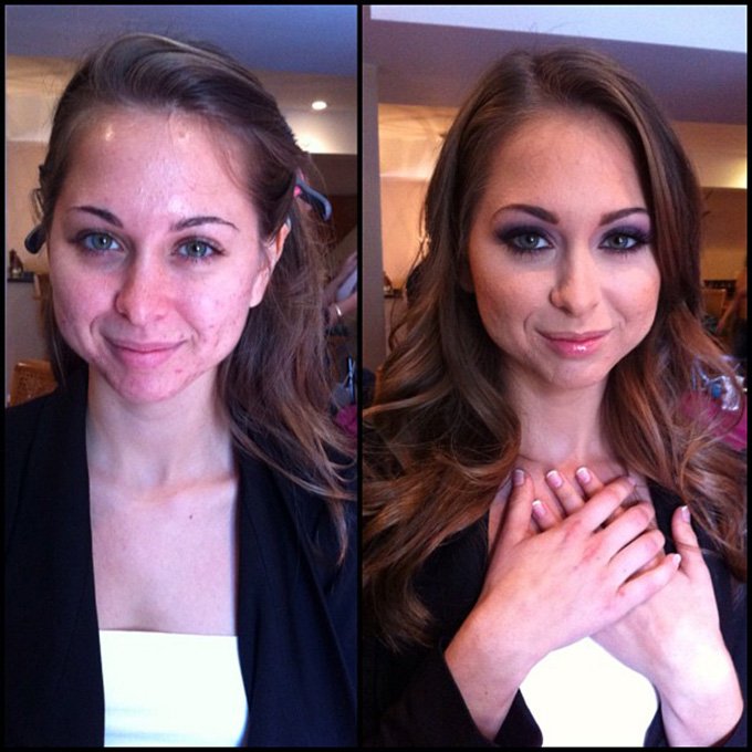 Makeup, before and after photo of the girl