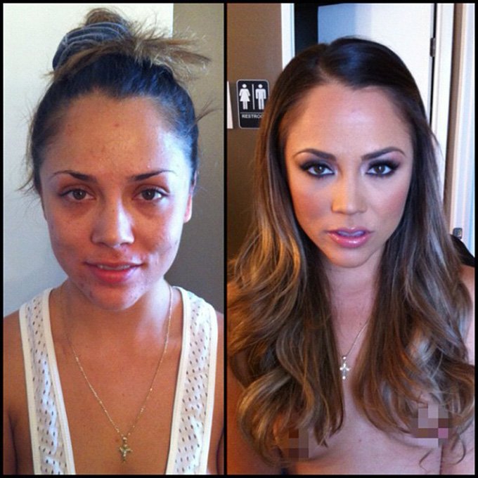 Photo of a girl before and after makeup