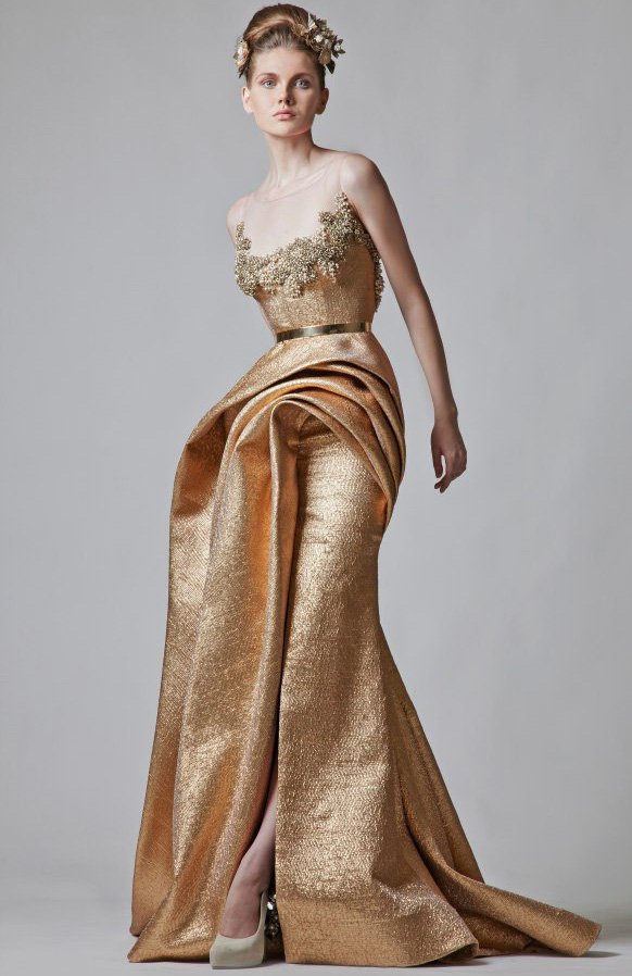 gold wedding dress photo