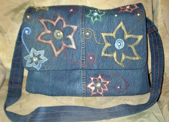 Bag, sewn with your own hands from jeans, photo