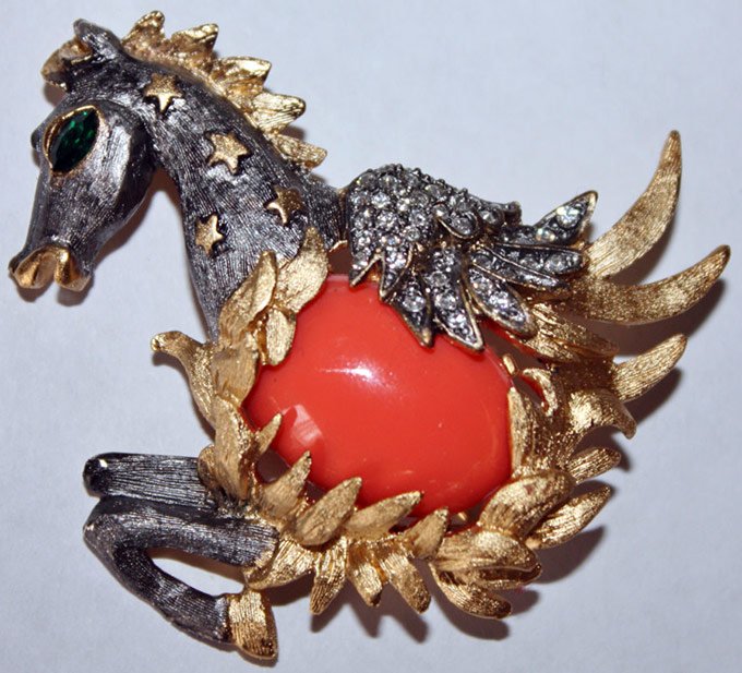 Vintage brooch, horse, photo