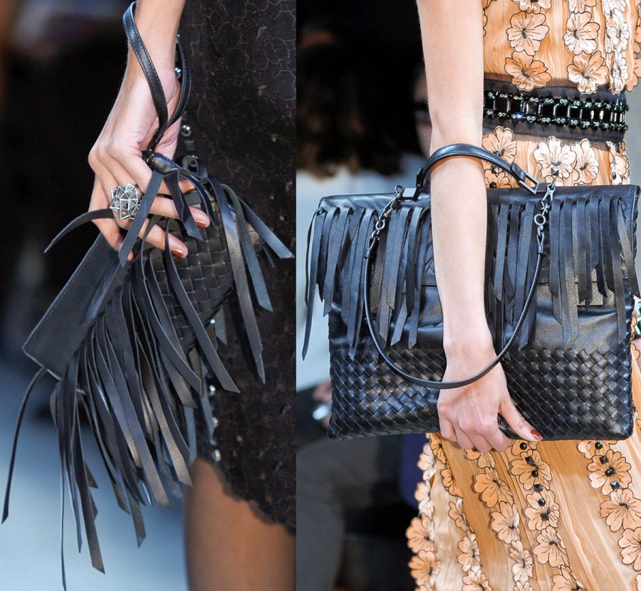 Fashionable women's handbags decorated with fringe, photo