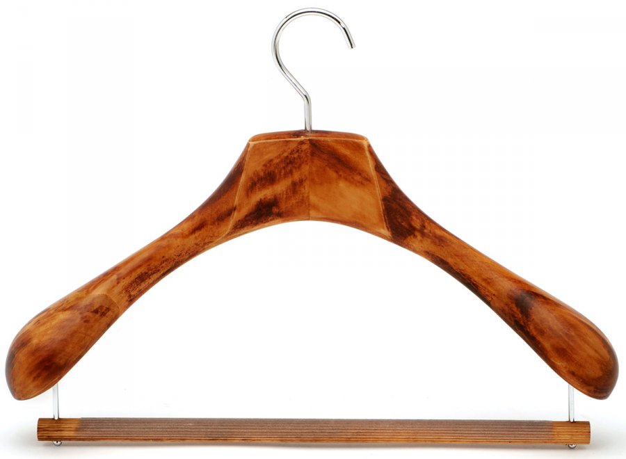 Wooden hanger with a bar for trousers