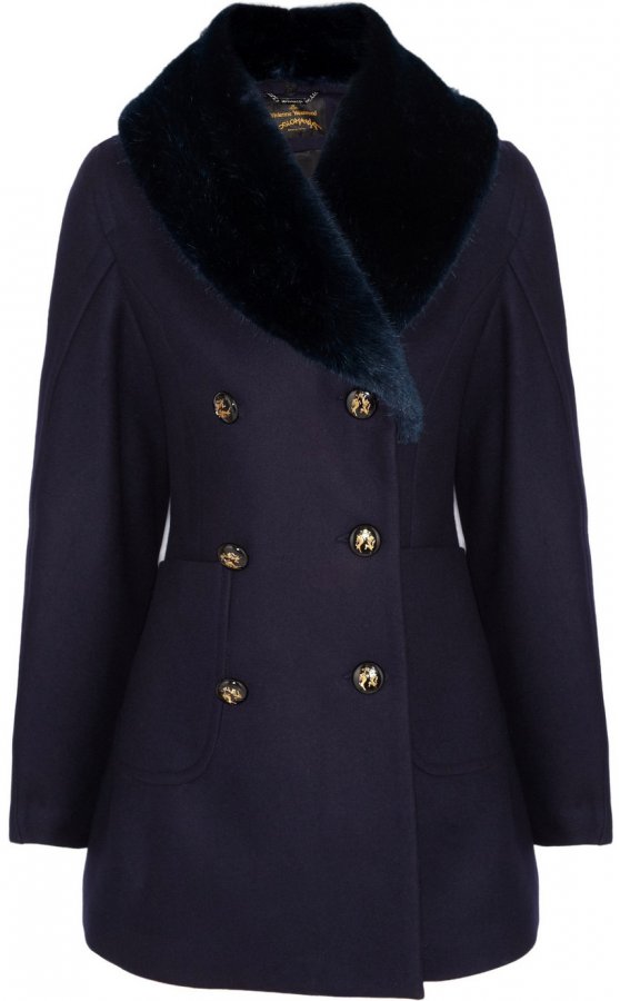 Women's pea coat with fur, photo