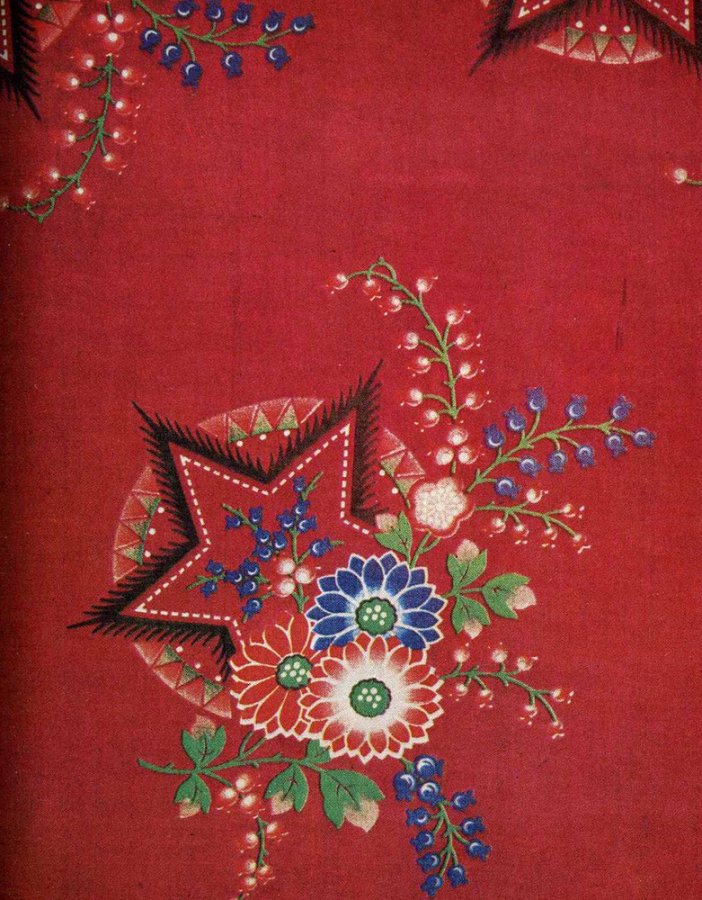 Soviet star and flowers on the fabric