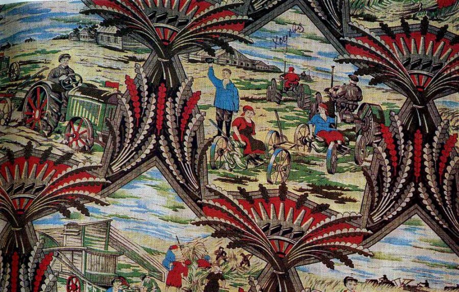 Workers of the Soviet Village - print on fabric