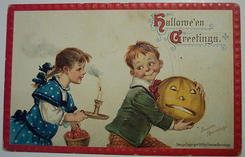 Antique postcard - boy and girl