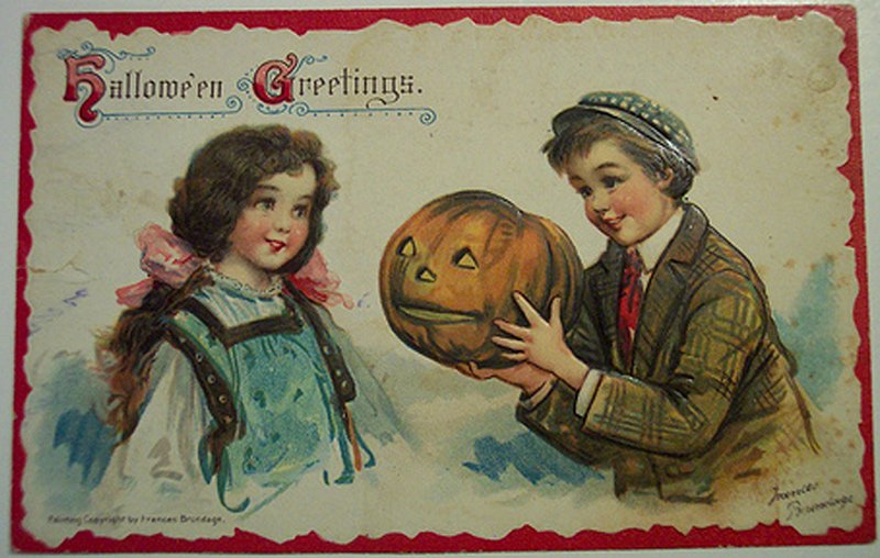 Antique postcard - boy and girl