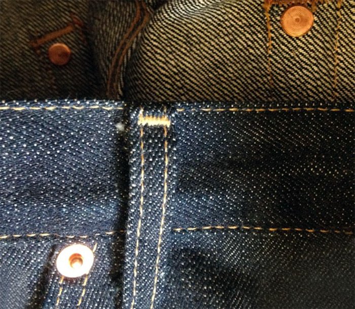 Copper rivets on jeans, photo