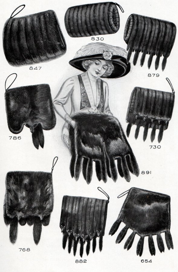 Different styles of fur muffs for women