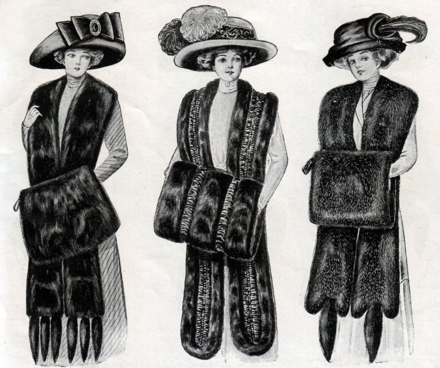 Different styles of fur muffs for women