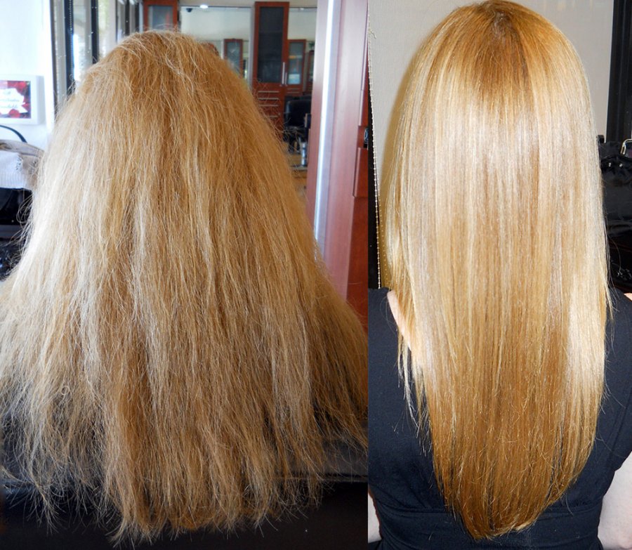 Blonde hair and keratin