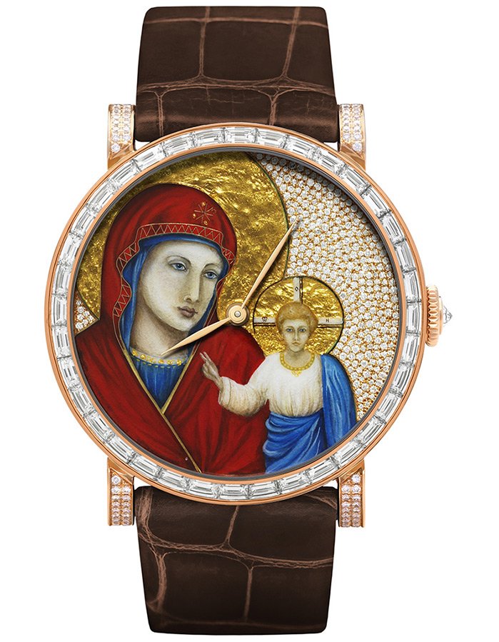 Gold watch with the icon of the Virgin