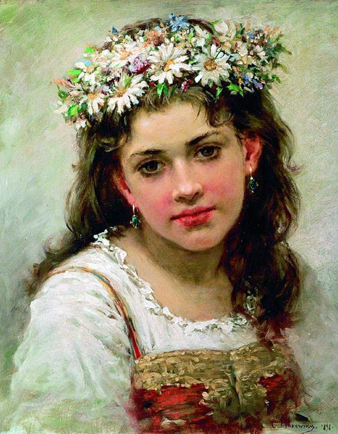 girl with flower wreath