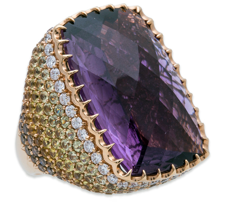 ring with diamonds and large amethyst