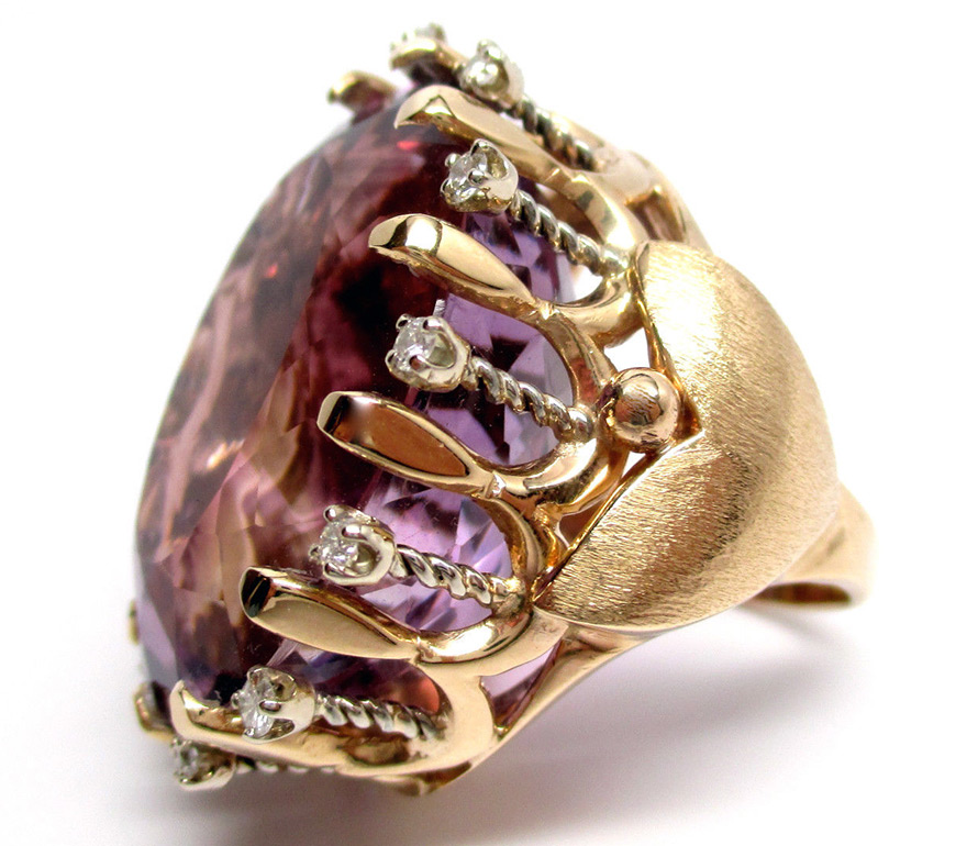 ring with diamonds and large amethyst