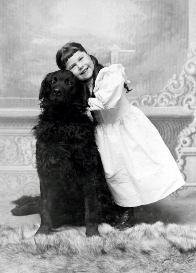 Girl with dog - vintage photo