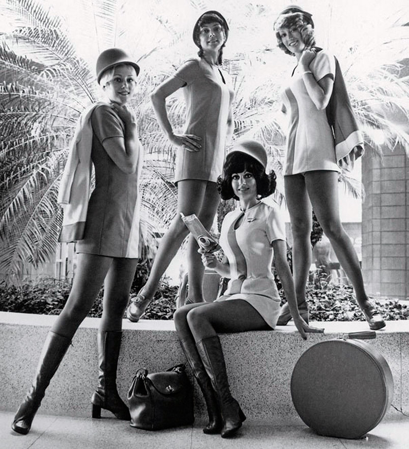 Stewardesses and round bag