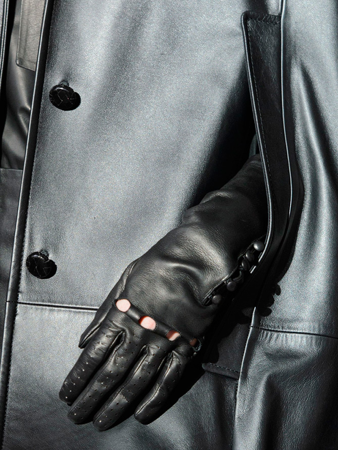 Black leather gloves