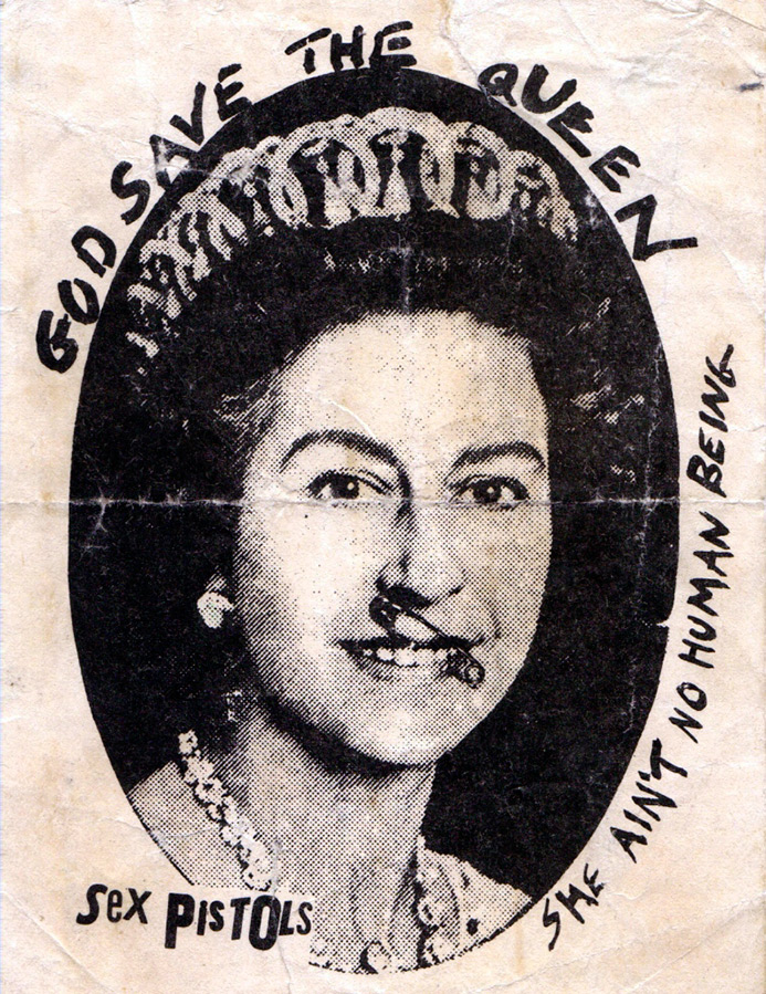 Elizabeth II with a safety pin in her lip