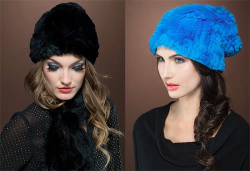 Fashionable hats from knitted fur