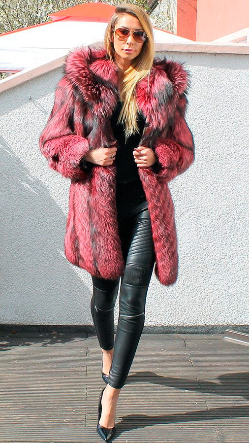 Fox fur coat red