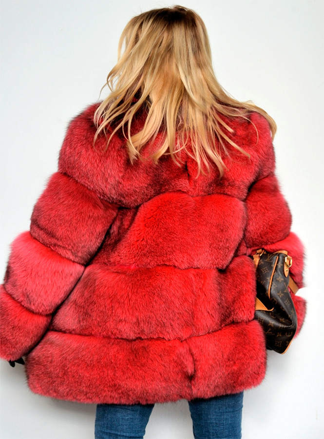 Fox fur coat red