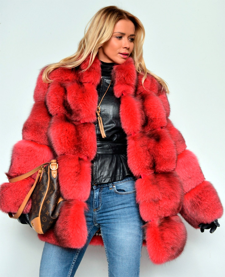 Fox fur coat red