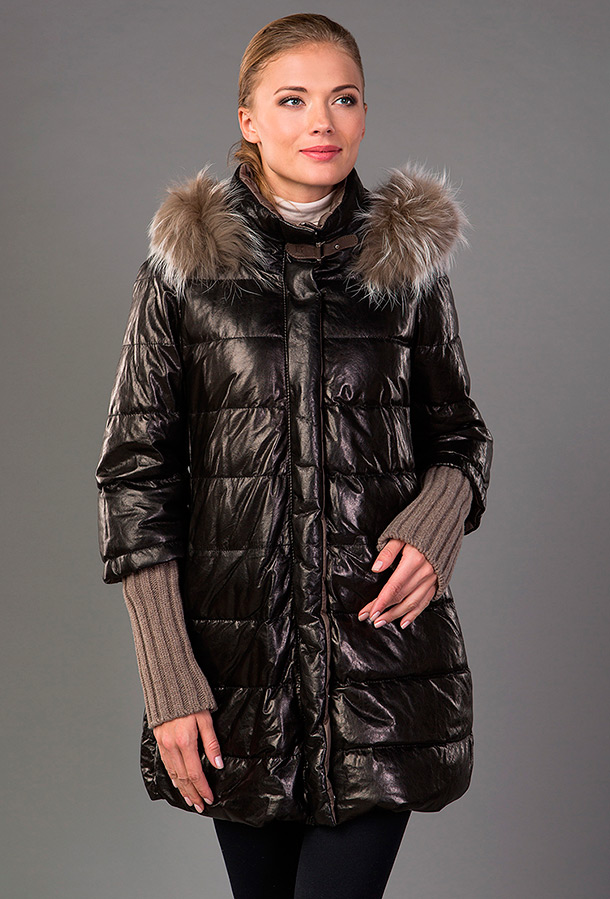 Leather down jacket for girls