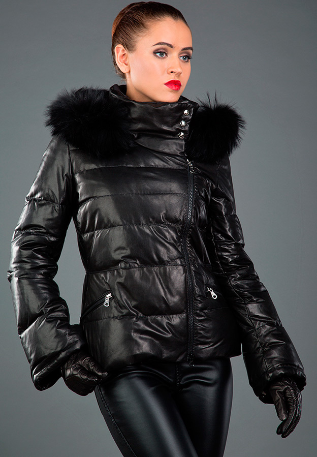 Leather down jacket for girls