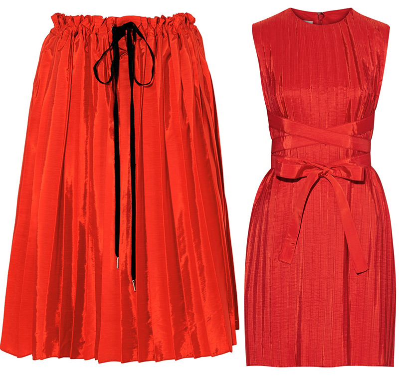 Red taffeta dress and skirt