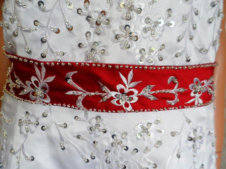 Red and white wedding dress