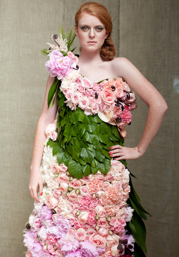 Wedding dress made of natural flowers