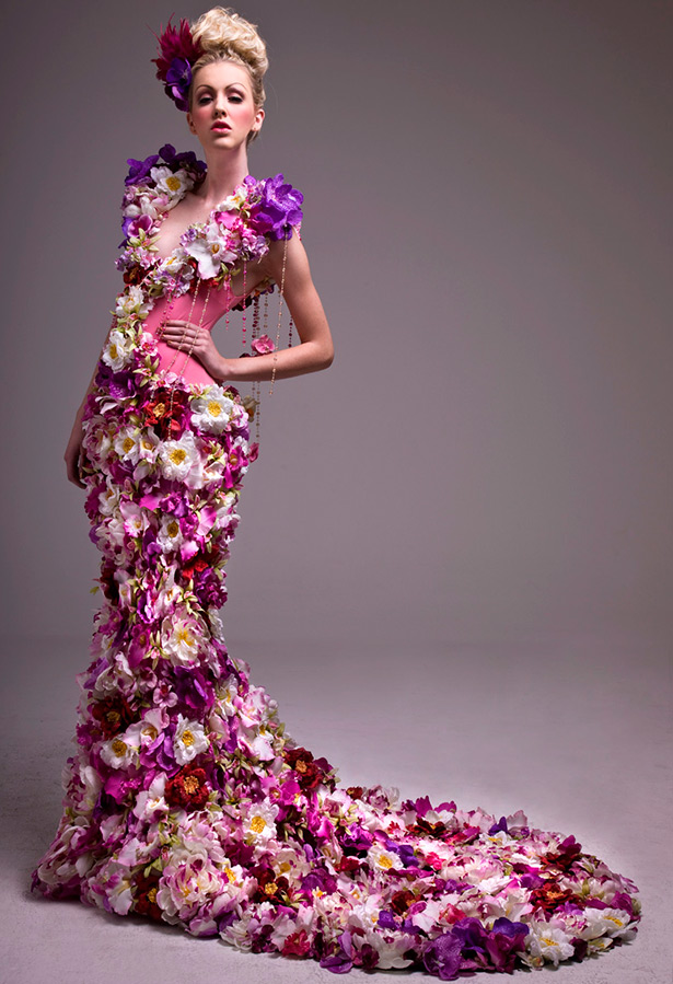 Wedding dress made of natural flowers