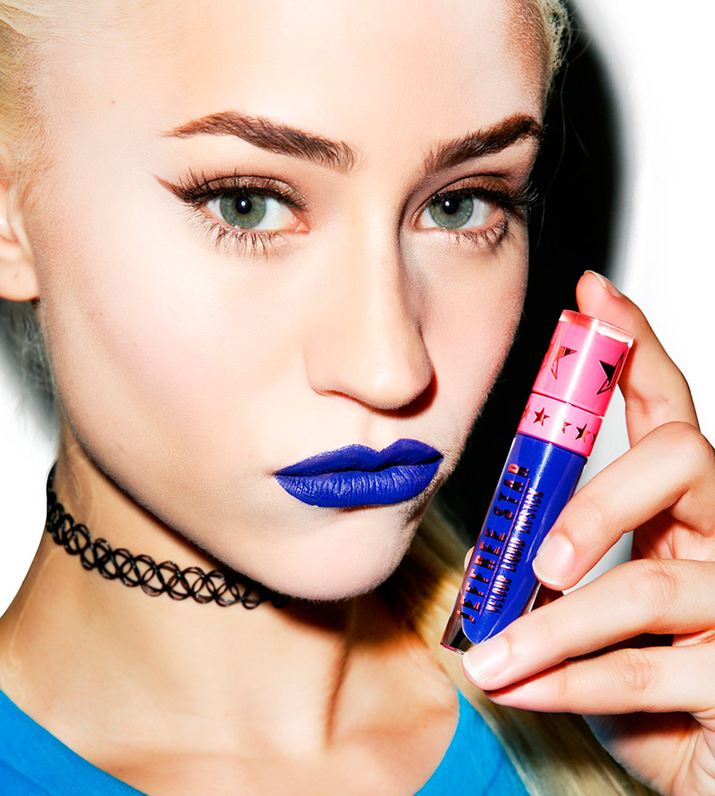 Blue shades of lipstick for makeup