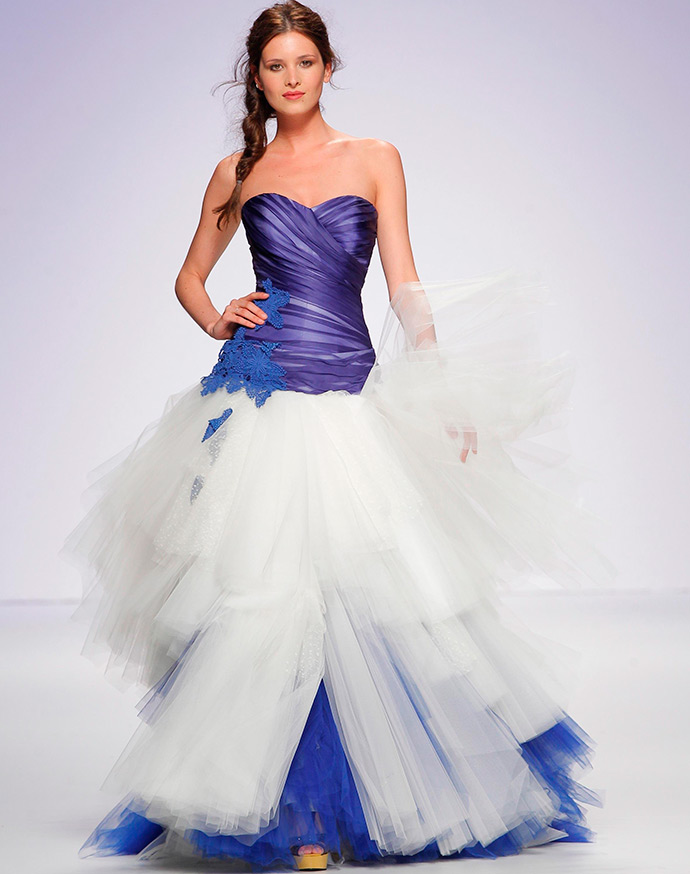 White and blue wedding dress