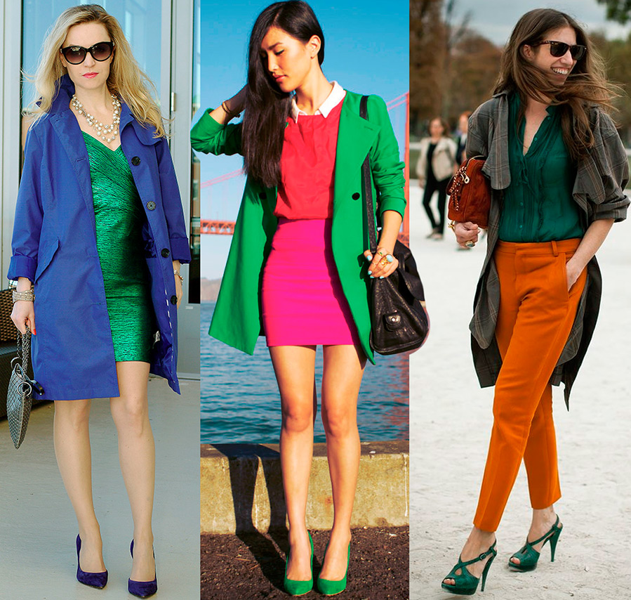 The combination of shades of green in clothes