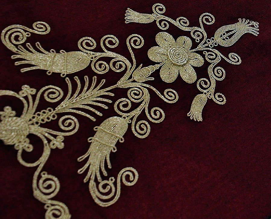 Gold cord embroidery